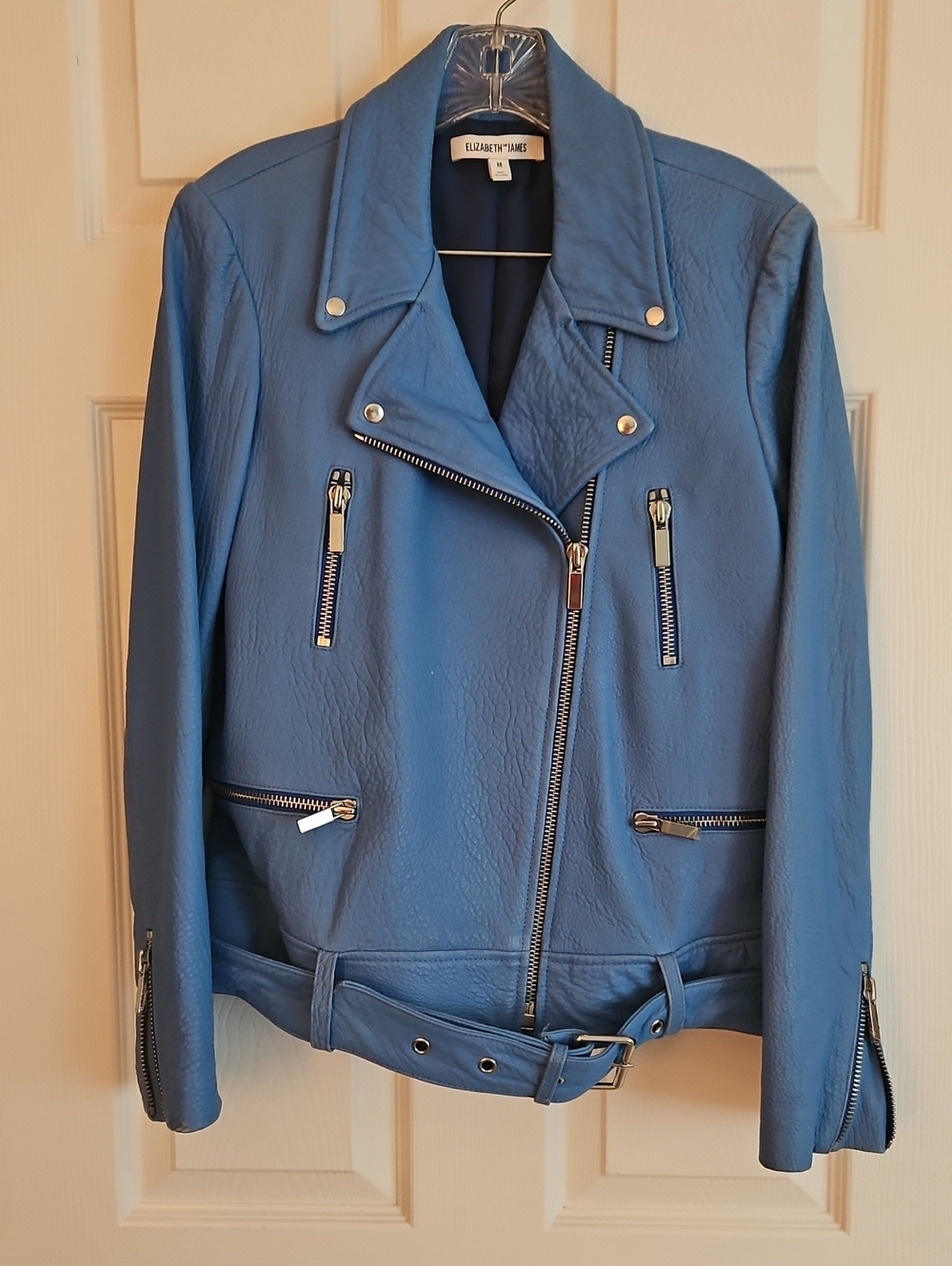 Elizabeth and James Blue Leather Moto Jacket